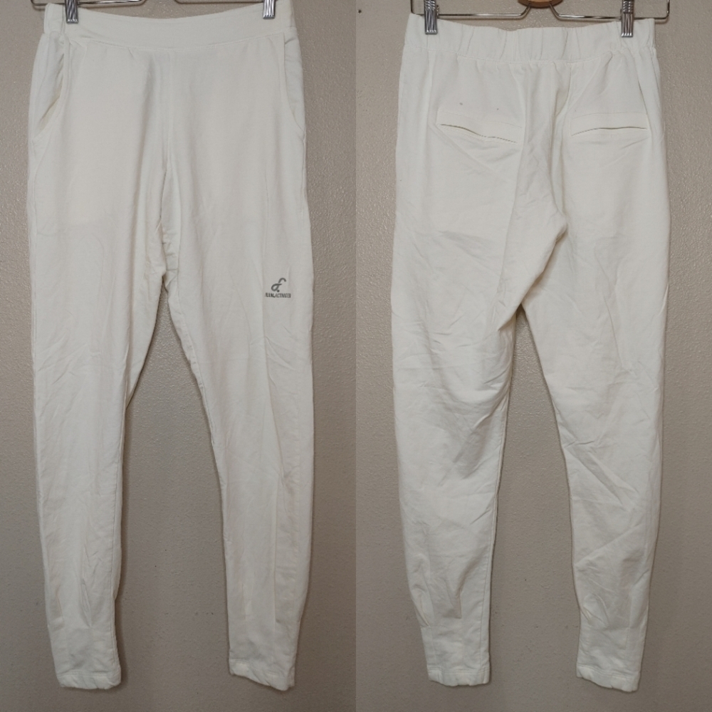 Ably Begonia Women's Flat Front Pants Off White Small Cotton Spandex Tapered Leg
